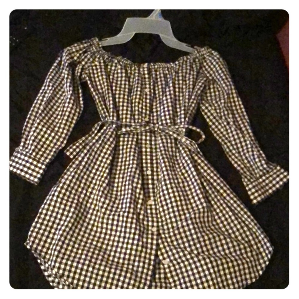 Off the shoulder, plaid dress